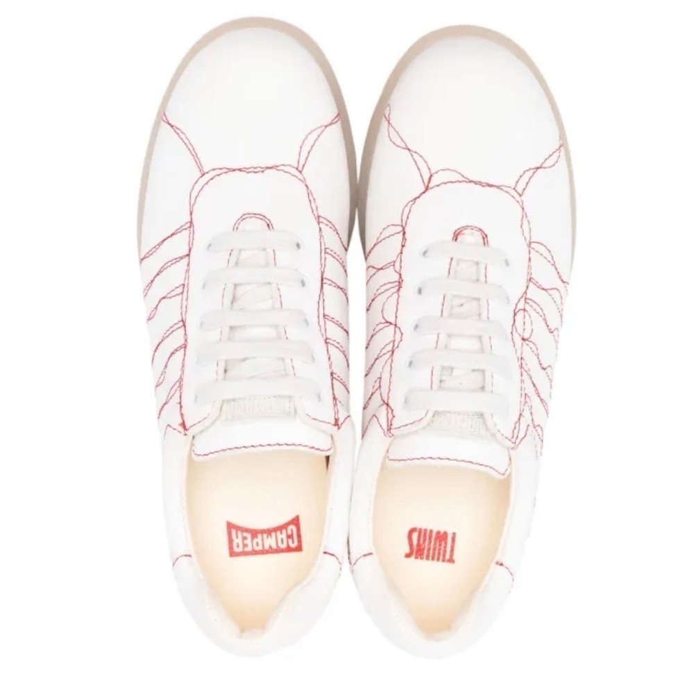 Camper Twins Pelotas Ariel Decorative Stitching Leather Sneakers White Red US 7 - Picture 4 of 15